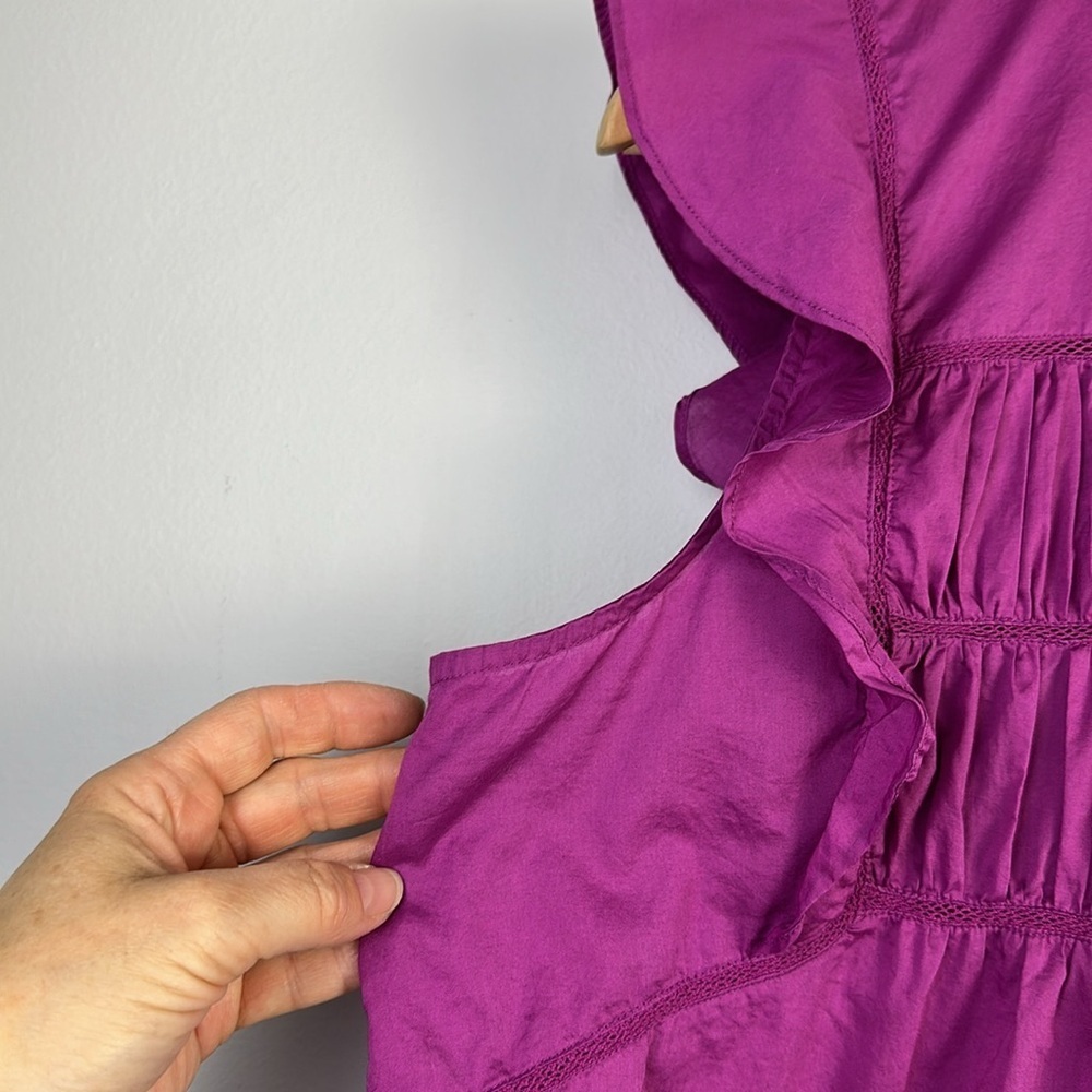 Rails Filomena Top in Berry Size L Feminine Ruffles Flutter Sleeves Airy Cotton - Picture 7 of 16
